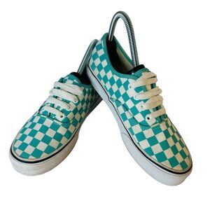 Vans Checkerboard Authentic Sneakers Teal‎ White Classic Skate Shoes W 7 Men 5.5